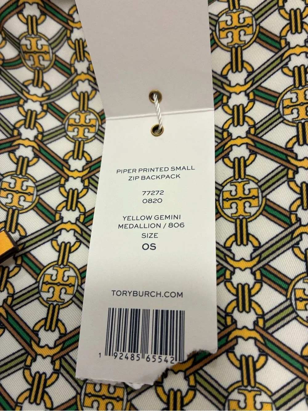 Tory Burch Printed Small Zip Backpack Yellow Green Gemini Medallion